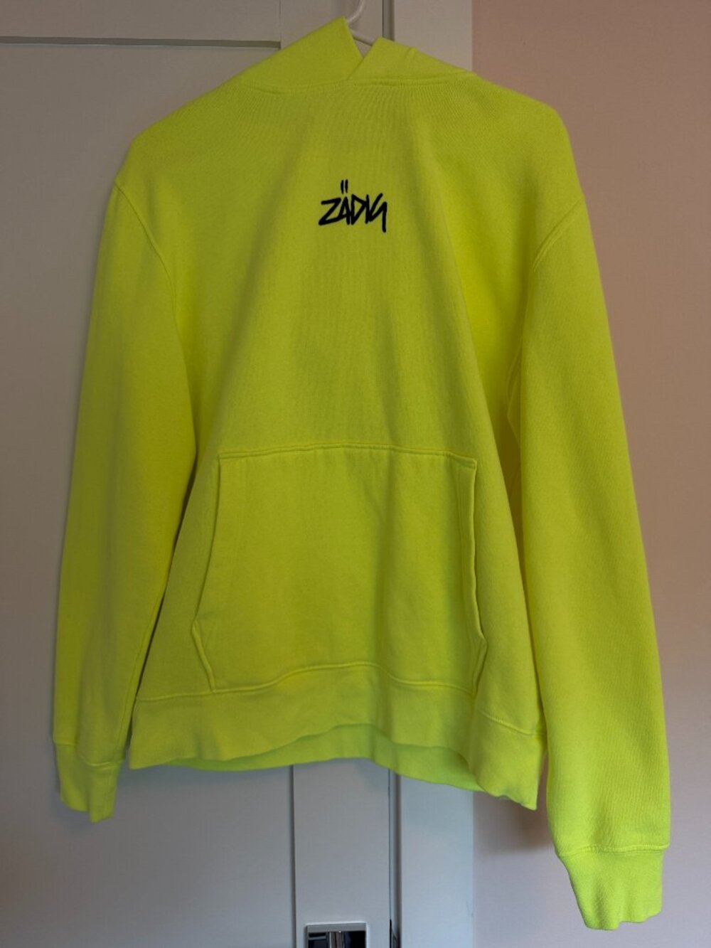 Zadig & Voltaire Hoodie Neon Yellow Size XS Relaxed Fit Mouth Tongue Print